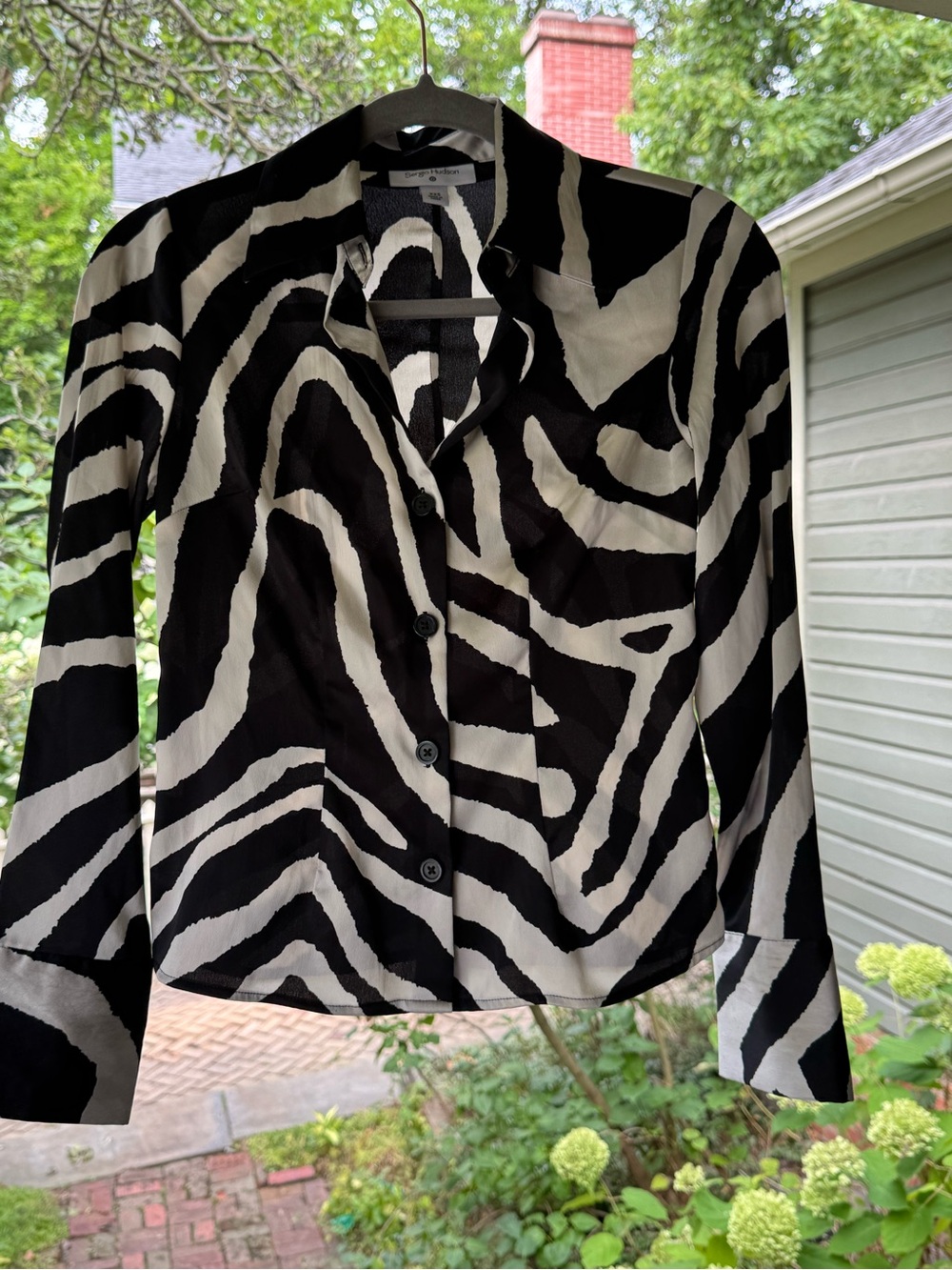 Zebra-Print Black and White Button-Down Shirt